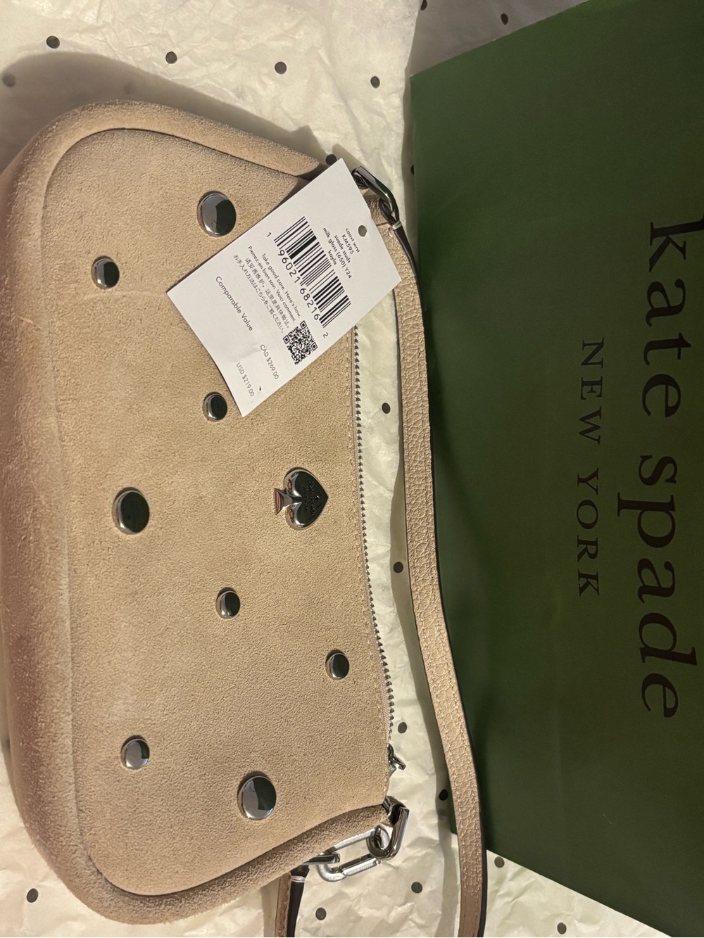 Kate Spade Nude Suede Mirror Stud Shoulder Bag/ Wristlet